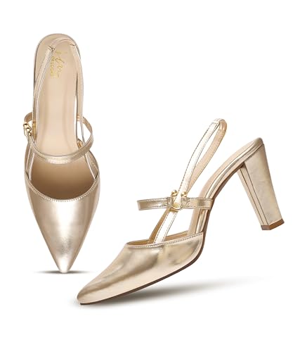 Image of JM LOOKS Slingback Pumps Elegant Dressy Heels for Women Closed Toe Pointy High Heels Wedding Bride Prom Party Evening Shoes