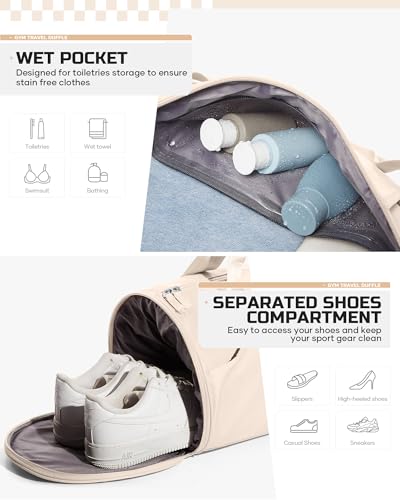 Image of Gym Bag for Women Mens with Wet & Shoe Compartment,Small Duffle Bag for Travel Sport Gym Tote Bags Workout Bag Overnight Weekender Bag Carry on Travel Bag White
