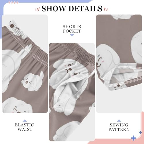 Boys' Pants Cute White Poodle Dog Grey Long Bottoms Jogger Pants Elastic Waist Trousers with Pockets S-XL4