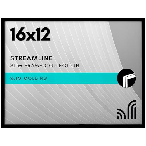 Americanflat 16x12 Picture Frame with Polished Plexiglass - Streamline Collection - Thin Border Picture Frame for Wall Display - Hanging Hardware Included - Black