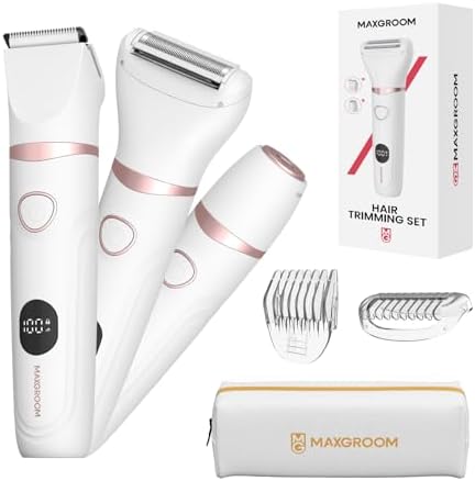 MAXGROOM Bikini Trimmer Women, 3-in-1 Painless Electric Razor for Pubic Hair, Waterproof Cordless Lady Shaver with LED Light, Travel Pouch & Easy Cleaning