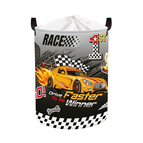 Clastyle Panier Rangement Bébé Voiture de Course Corbeilles à Linge Sale Pliable Garçon pour Vêtements Boite de Rangement Jouets pour Salle de Bain Chambre à...