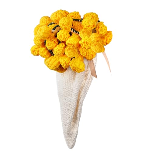 LetCartMaker Manta de ramo de flores de ganchillo, manta de ramo de rosas acabada, hecha a mano, manta floral para regalo de cumpleaños, día de la madre, día de San Valentín, amarillo