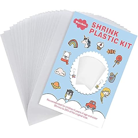 Warckon 25 Pieces Printable Shrink Plastic Sheets For Ink Jet Printers, Shrink Art Paper Shrink Film Sheets for Kids, Create Your Own Earrings, Necklace, Keychains 8.3 x 11.6 inch / 21 x 29.5 cm Cover