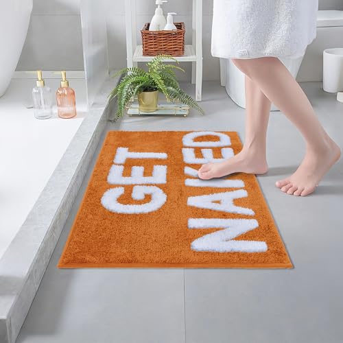 Image of Zeeinx Get Naked Bath Mat Cute Bathroom Rugs Non Slip Microfiber Bath Rugs Funny AutumnBathroom Decor Machine Washable Orange Bath mat for Tub and Shower,20 inchx32 inch