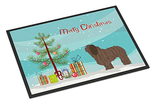 Caroline's Treasures BB8453MAT Bergamasco Shepherd Christmas Doormat 18x27 Front Door Mat Indoor Outdoor Rugs for Entryway, Non Slip Washable Low Pile, 18H X 27W