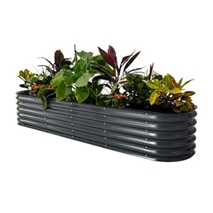 Vego garden Raised Garden Bed Kits, 17″ Tall 9 in 1 8ft X 2ft Metal Raised Planter Bed for Vegetables Flowers Ground Planter Box-Modern Gray