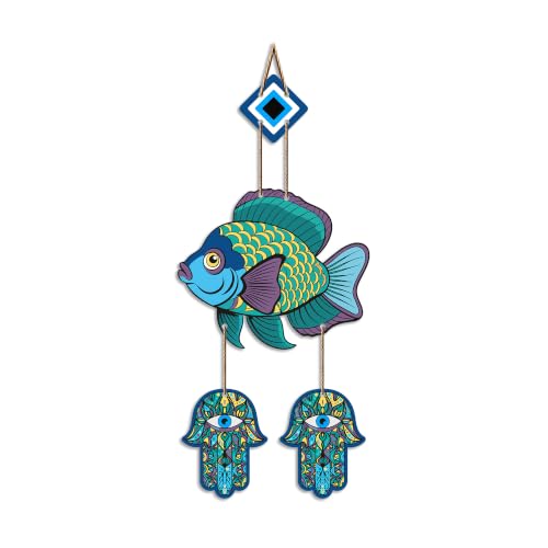 Image of Artvibes Decorative Fish Evil Eye Hanging for Home Entrance | Nazar Battu MDF Wall Decor | Vastu Wall Art for Living Room | Bedroom | Balcony | Main Door & Office | Gift Item (WH 8534N)