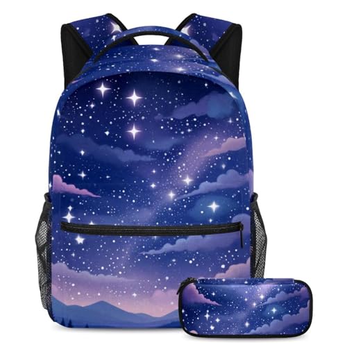 Sac à dos daypack violet ciel étoilé grand volume avec pochette