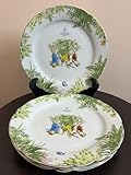 Peter & Benjamin Rabbit Garden Story Porcelain Dinner Plates, Easter Theme, Set of 4, 10.5 Inches Diameter, Gold Scalloped Edge