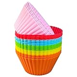 Prefer Green Baking Cups 24 Pack, Multi-color Reusable Silicone Cupcake Liners, Non-stick and Flexible Muffin Pans for Baking, Easy To Clean Cupcake Molds, 2.8 × 1.2 × 1.8 Inch