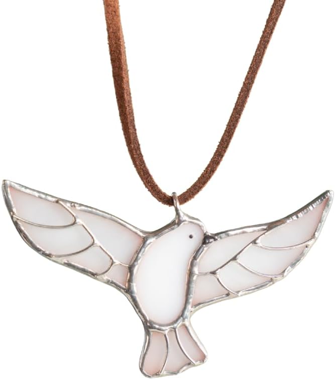 Dove Stained Glass Pendant Gift For Woman Modern Stained Glass Jewelry White Glass Necklaces Unique Handmade Jewelry