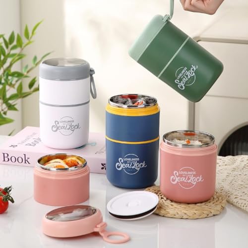Image of Stainless Steel Insulated Lunch Pot 780ML - Blue | Double Layer Leak Proof Thermal Lunch Box with Cutlery Storage | BPA Free Food Container for Office, School & Travel