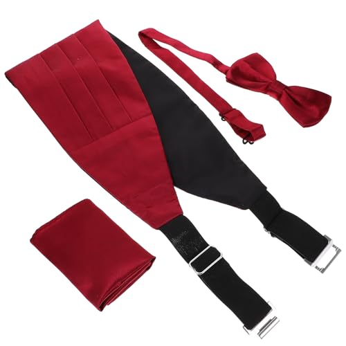 Set de cinturón, corbata y pañuelo burdeos para hombre
