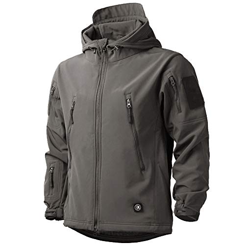 Veste imperméable à capuche, de style décontracté, pour hommes, veste avec doublure en polaire Softshell, veste de course tactique militaire, idéale pour le travail, la pêche, l’escalade, gris L