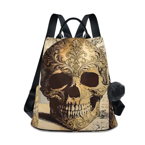 Image of ALAZA Skull Floral Tatto Halloween Backpack Purse for Women Anti Theft Fashion Back Pack Shoulder Bag