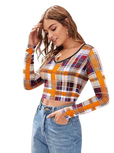 Image of LONDON BELLY Women's Polyester Crop Top with V Neck Full Sleeves Solid Pattern Regular Fit and Crop Length | Crop Tops for Woman | Women Chic Everyday Wear Top