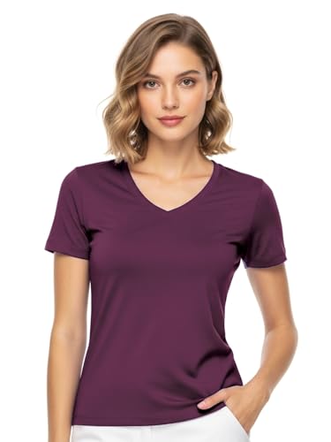 Image of JUNEBERRY Women's Cotton Lycra Regular Fit V- Neck Solid Core Half Sleeve Combo T-Shirt (Pack of 3)