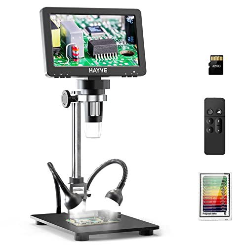 7'' HDMI Digital Microscope,1200X Coin Microscope with IPS Screen, 16MP Soldering Microscope with Lights, 8.5'' Long Stand, View Entire Coin, Compatible with PC/TV, 32GB Card