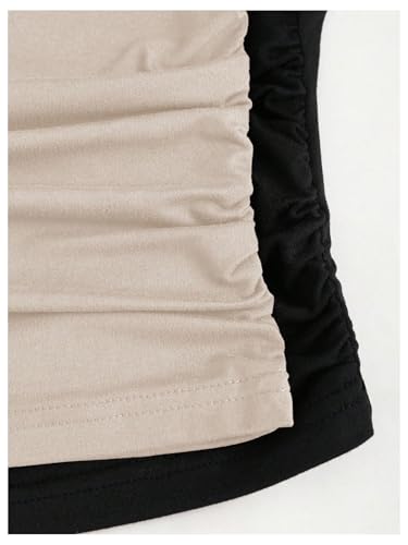 SweatyRocks Women's 2 Pack Ruched Mock Neck Long Sleeve T Shirt Fitted Tee Tops4