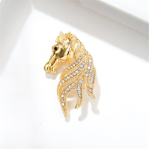 Image of Dreuyet Horse Brooch Pin Horse Racing Suit Lapel Pin for Women Men Rhinestone Antique Gold Horse Animal Brooch Clothing Outfits Accessory Jewelry