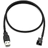 CRJ 5V USB PC Fan Power Adapter Cable - 24-inch (60cm), Black Sleeved - Silent Fan Speed Adapter for 3-Pin & 4-Pin Computer Cooling Fans