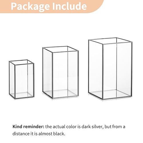 Nuptio B0CBVCSWRF Glass Hurricane Candle Holder: 3 Pcs Black Lanterns Geometric Pillar Candles Holder Decorative Lantern Centerpiece thumb #6