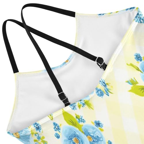 Girls Swimming Suits Beach Bathing Suit 3-10 Y with Adjustable Shoulder Strap, Light Blue Flowers Green4