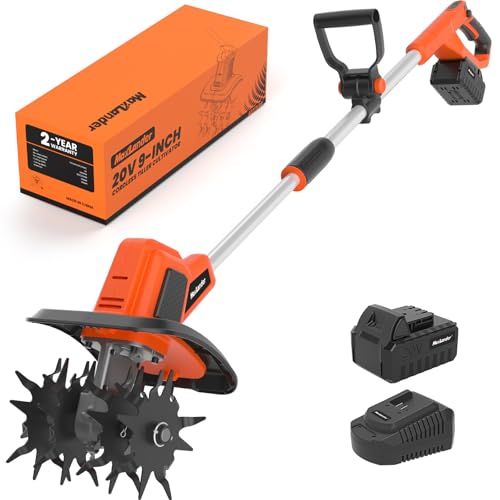 MAXLANDER 20V Cordless Tiller Cultivator, 9-Inch Electric Garden Tiller with 48 Steel Tines, 360RPM...