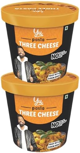 Yu Foodlabs Instant Pasta - Ready To Eat - 2 Three Cheese Flavour - Preservative Free - 100% Natural & Veg - Instant Food In 4 Mins - (Pack Of 2) - Natural, 130 Gm
