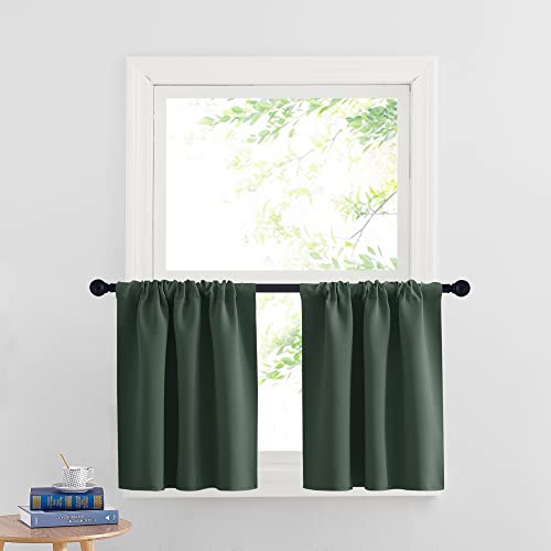 RYB HOME RV Curtains Blackout - Thermal Insulating Privacy Door Windows Camper Curtains for Kids Nursery RV Bunk Bedroom Windows Bathroom, Width 29 x Length 24, Dark Green, 2 Pcs