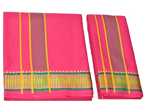 Image of TUNI MANI Men's Panchakacham Dhoti with Angavasthram with Zari Border, Cotton, Size: 9 X 5 (4.0mtr Dhoti, 2.25mtr Towel)
