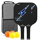 Griyznud Pickleball Paddles Set of 1 or 2, Fiberglass Rackets, Lightweight Pickle Ball Rackets, with Outdoor Bag, Indoor Balls, for Beginners, Family, Professional Equipment