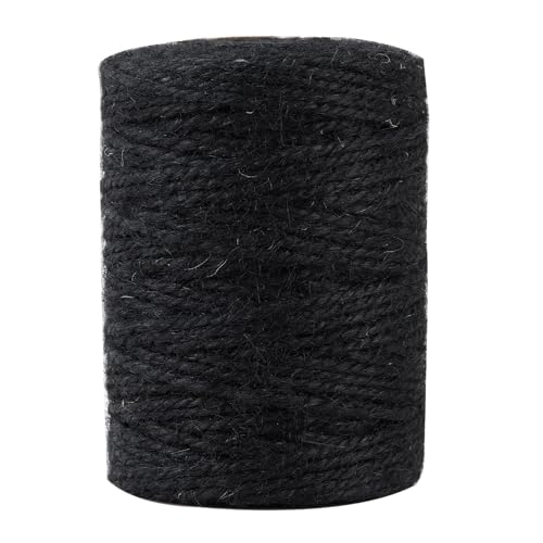 3mm 328 Feet Black Natural Jute Twine, for Crafts Gift, Craft Projects, Wrapping, Bundling, Packing, Holiday Packaging Twine, Gardening and More, Jute Rope to Use Around The House and Garden