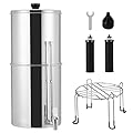 Gravity-fed Water Filter System, 2.25 Gallon Stainless Steel Countertop Filter System with 2 Filters and Stand, Reduce 99% Chlorine, for Home, Camping, RV, Fishing