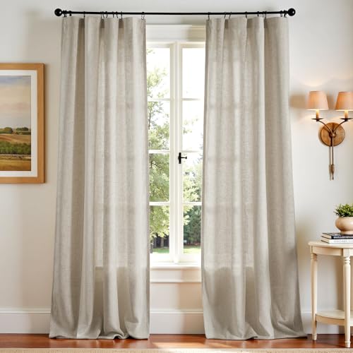 jinchan Linen Blend Curtains 108 inch Extra Long 2 Panels for Bedroom Living Room, Light Filtering 50 inch Wide Farmhouse Drapes with Rod Pocket Back