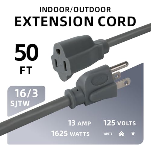 Image of EP 50FT Outdoor Extension Cord, 16 /3 SJTW Heavy Duty Grey, ETL Listed