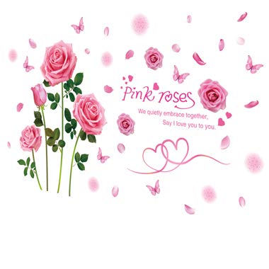 ERQINGQT Etiqueta De La Pared Rosas De Color Rosado Pegatinas De Pared Material De PVC Calcomanías De Pared De Flores para La Sala De Estar Dormitorio Decoración De Boda