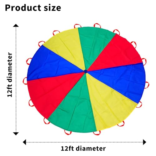 Image of Parachute 13ft / 16.4ft / 20ft - Kids Play Gymnastics Parachute with Handles for Group Team Cooperative Games,Indoor Outdoor Gym Class Rainbow Parachute Birthday Church VBS Activity Supplies