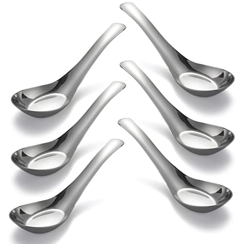 Lot de 6 cuillères à soupe chinoises en acier inoxydable poli miroir pour bouillon, dessert, céréales, thaï, miso ramen Cover