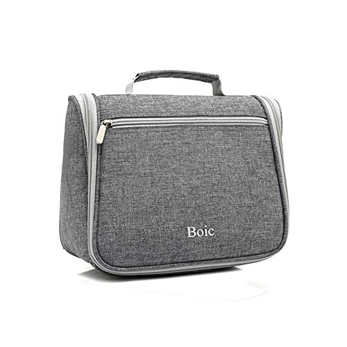 Preisvergleich Produktbild Kulturbeutel, Kulturtasche zum Aufhängen, Boic Klein Reise Kosmetiktasche für Frauen Herren, Waschtasche mit Metall Haken, Waschbeutel für Mann Damen Kinder, wasserdicht, 20 x 10 x 17 cm (Grau)