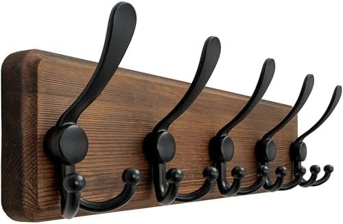 Dseap Coat Rack Wall Mounted - 5 Tri Hooks, Heavy Duty, Wooden Wa...