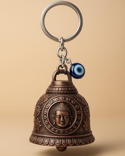 Image of Evil Eye Hooked Guardian Bell Keychain - Protective Lucky Charm Bell with Clip Hook for Bike, Car, Key & Bag | Spiritual Good Luck Talisman Gift