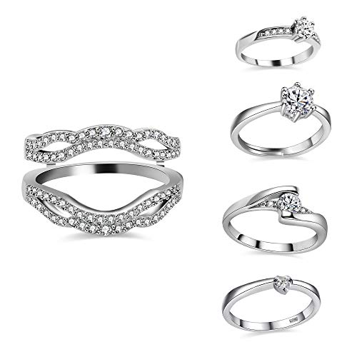 Uloveido 5 Pieces Rings Enhancer Set White Gold Plated Wedding Engagement Rings Set for Women with CZ Created Diamond Y450 (8)
