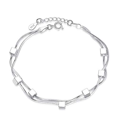 Preisvergleich Produktbild Aldeea Cube Silberarmband Armkette 925 Sterling Silber Damen-Armband Bracelet Armkettchen Armschmuck ink. Geschenk-Schmuckbeutel