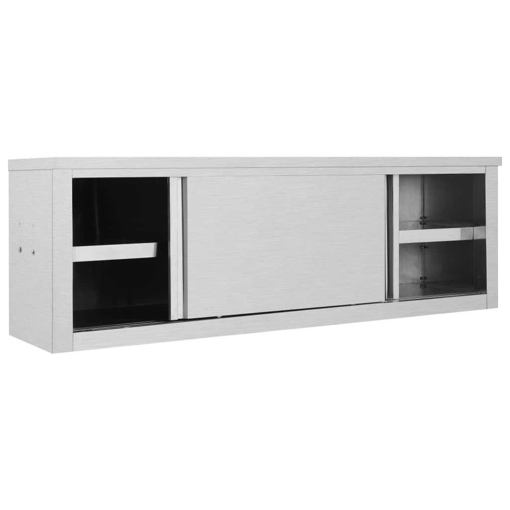 KOIECETA Armario Colgante de Pared con Puertas Correderas, Mueble Almacenaje de Cocina en Acero Inoxidable de Gastro (150 x 40 x 50 cm)