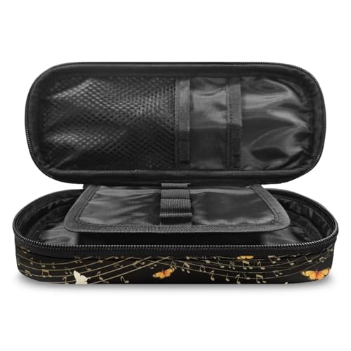 Image of Gold Butterflies Music Notes Print Pen Carrying Case, Large Opening Pencil Case Pencil Box Pen Holder Office Travel Toiletry Carry Pouch