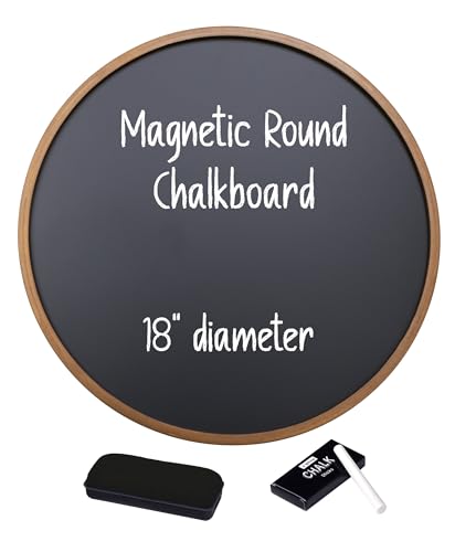 Better Office Products Round Magnetic Chalkboard with Wooden Frame for