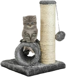 Cat Scratching Post, Tree Tower, and Tunnel - Kitten Tower 29cm with Mouse Trap and Hanging Ball - Grey Sisal Scratch Post for Indoor Cats - Durable, Pet-Friendly Material - Easy to Assemble