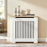 Tall Radiator Cover 90cm high, External 92cm Height Small Heater Covers with Wood Texture Nature Top, Inner Height 90cm Vertical Slats Modern Painted Radiator Covers Shelf MDF Thickened for Bedroom